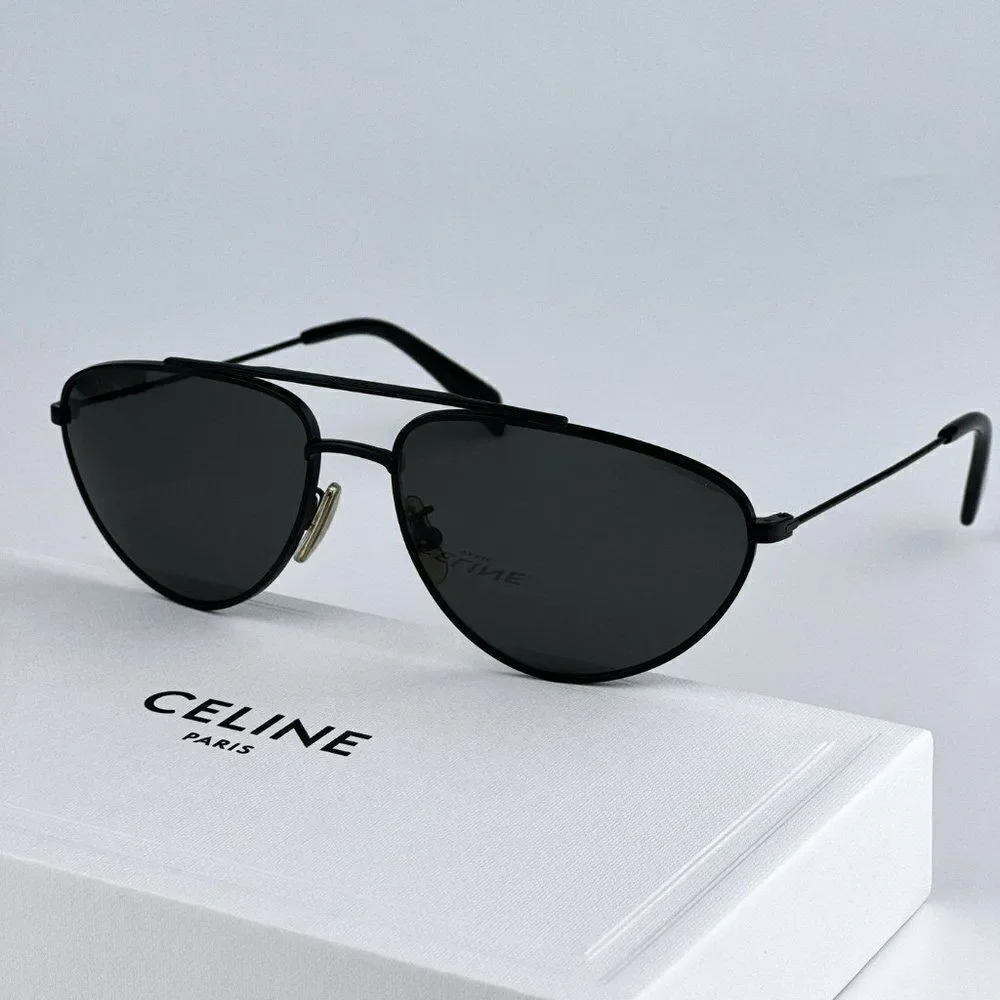 NEW Celine CL40077U 02A Matte Black Smoke Pilot Unisex Sunglasses CL 40077u